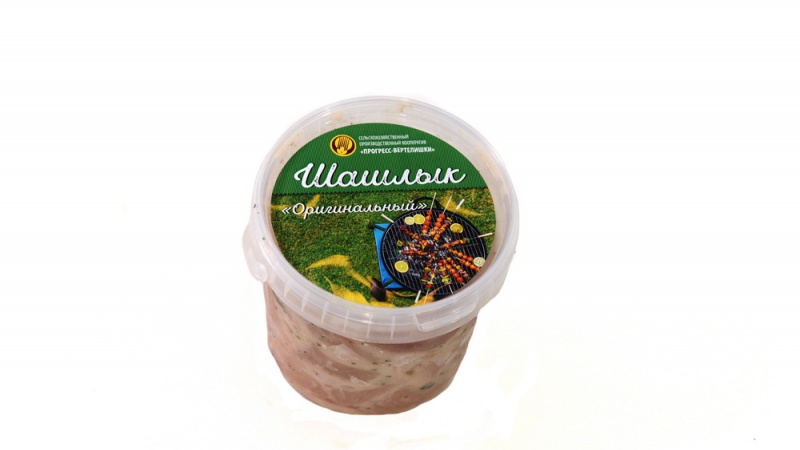 Шашлык «Оригинальный».<br />Кусковой полуфабрикат из мяса цыплят-бройлеров бескостный а маринаде охлажденный, замороженный.